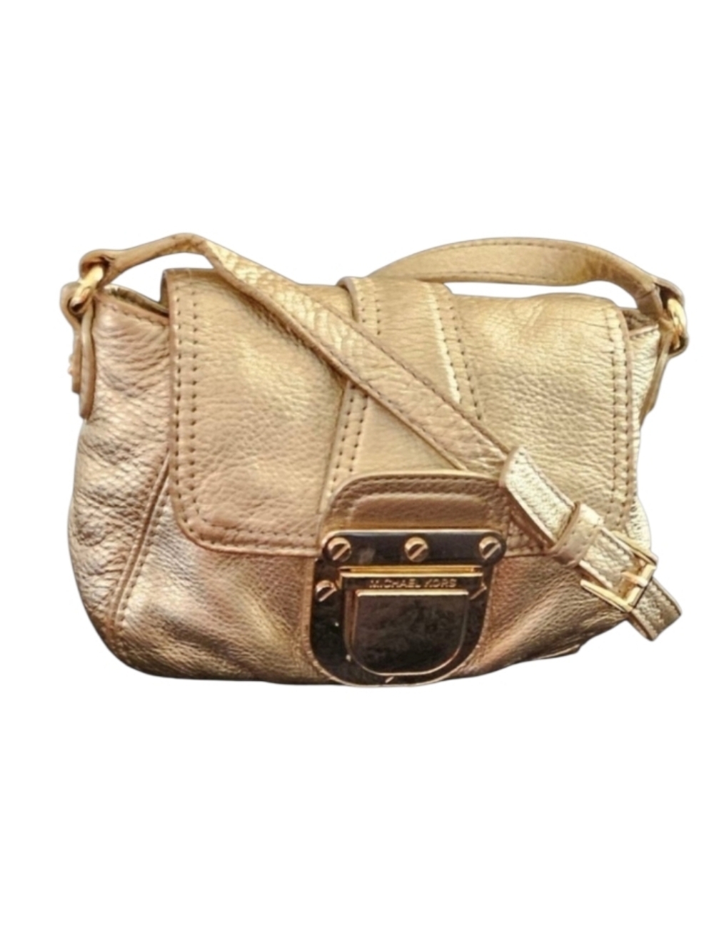 Michael Kors Gold Pebbled Leather Charlton Crossbody Mini Bag
